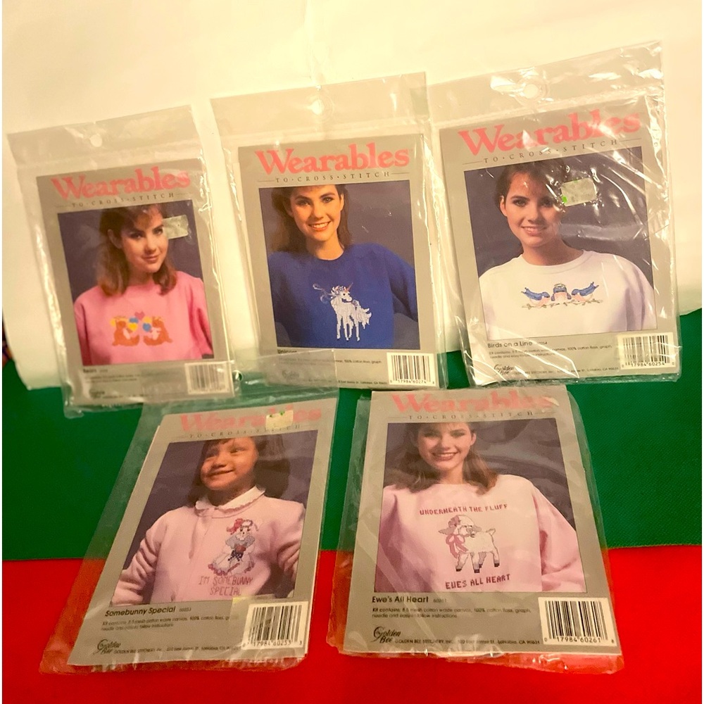 Lot of 5 - Vintage Wearables to Cross Stitch Kits by Golden Bee Stitchery, Inc